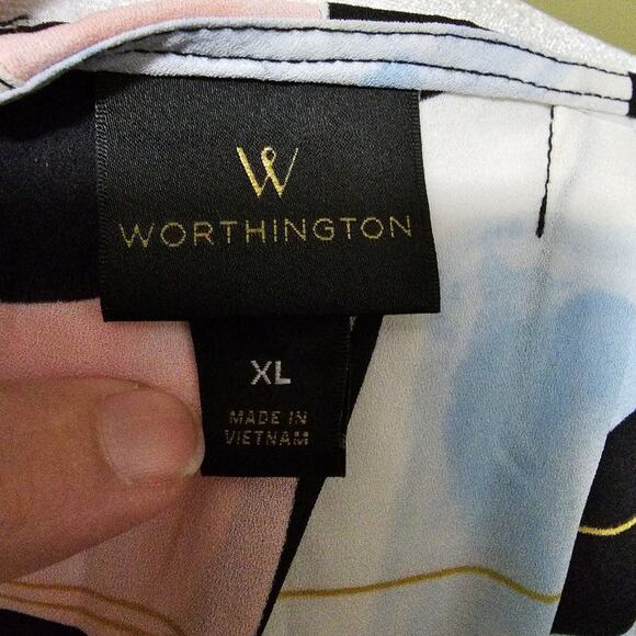 Worthington Abstract Geometric Sleeveless Blouse Size XL Art Deco Office - Picture 5 of 6